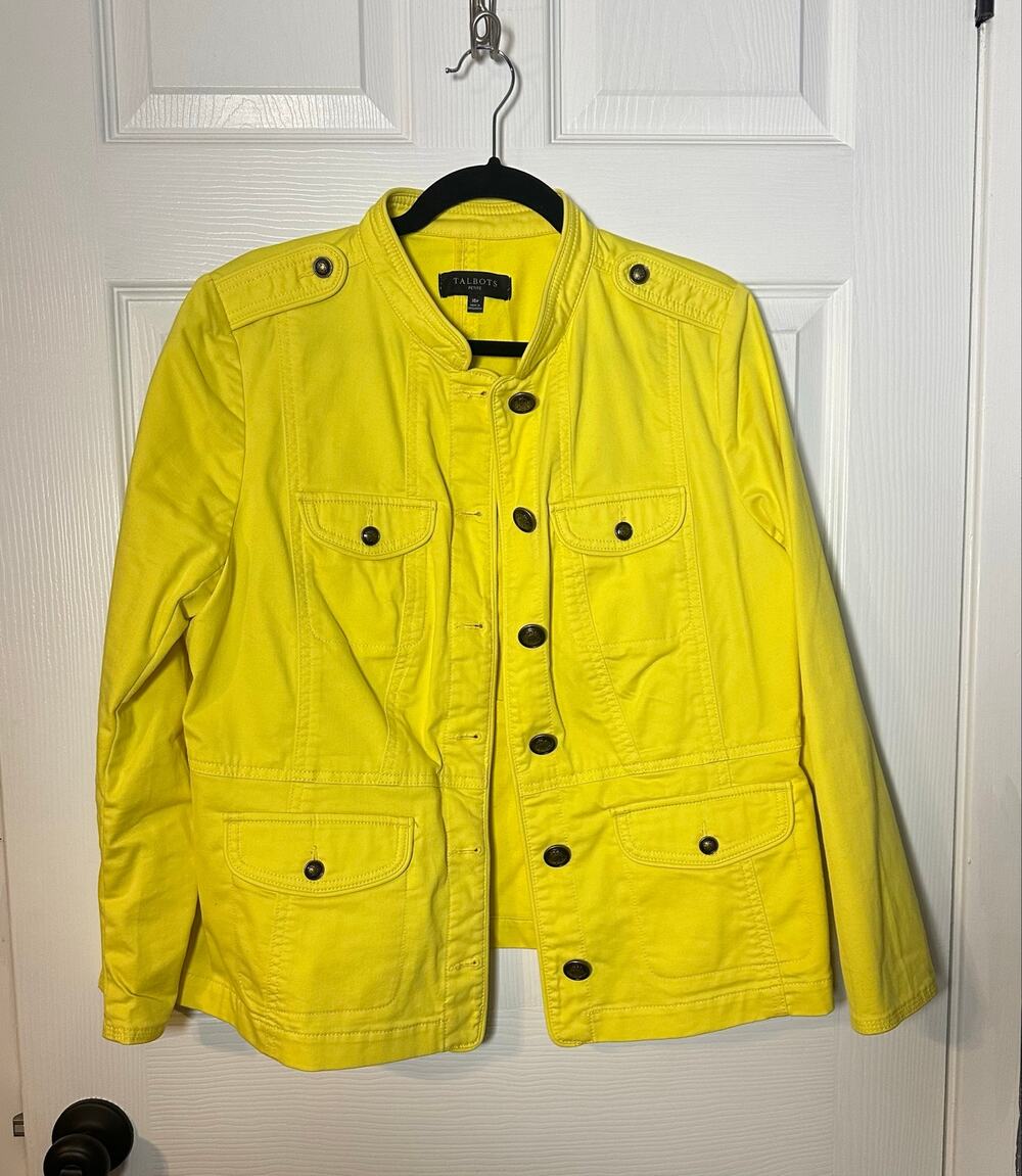 Women's 16p 16 petite Talbots Yellow Twill Field Utility Jacket Full Button